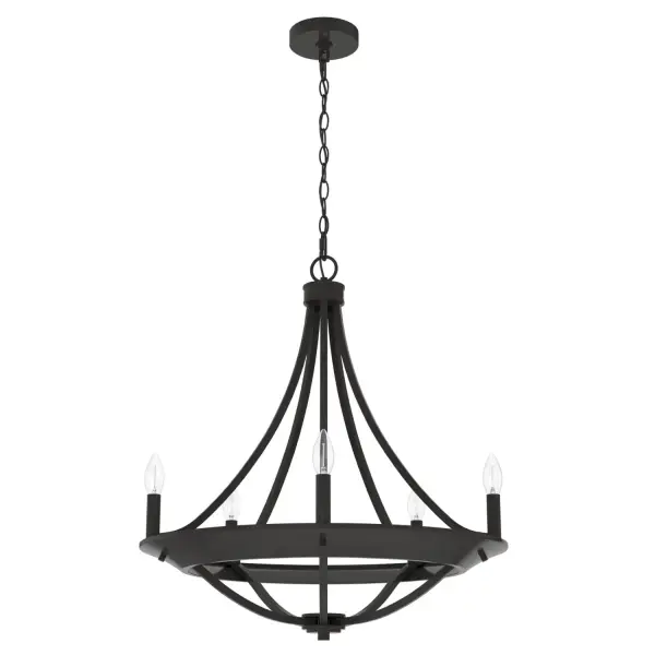 Need the beauty of an escape to the mountains? Create that feeling right at home with the Perch Point 5 light chandelier. The basket-shaped curve of the metal chandelier adds a modern, rustic touch that evokes the feeling of a weekend retreat at a ski resort. It will create an inviting ambiance in your living or dining room. Spread the elevated beauty of the Perch Point collection throughout your home. Rated for indoor use only Requires 5 E12 bulbs. Bulbs not included. WARRANTY: One-year limited warranty backed by the trusted experts at Hunter. MADE FOR INDOORS: For use in indoor spaces like kitchens, bedrooms, living rooms, dining rooms, and entryways. BULB RECOMMENDATION: Maximum 60 W per light bulb or equivalent LED bulb. Bulbs not included. PICTURED HERE: Match our image using B10 Candle light bulbs. CUSTOMIZABLE HANGING OPTIONS: With the minimum required chain, the hanging length is 29.75 inches. When using all of the included chain, the maximum hanging length is 103 inches.