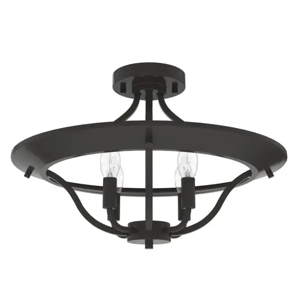 Light your space in grand style with the Perch Point semi-flush mount. This modern fixture evokes the feel of a sanctuary in the mountains and works in multiple spaces. Pair with other lights from the Perch Point collection to add touches of mountain modern style to transform your home into a retreat. Mix and match with fans from our ceiling fan collections to fully finish your space. Rated for indoor use only Requires 4 E12 bulbs. Bulbs not included. MADE FOR INDOORS: For use in indoor spaces like kitchens, bedrooms, living rooms, dining rooms, and entryways. BULB RECOMMENDATION: Maximum 60 W per light bulb or equivalent LED bulb. Bulbs not included. PICTURED HERE: Match our image using B10 Candle light bulbs. WARRANTY: One-year limited warranty backed by the trusted experts at Hunter. - alternate view