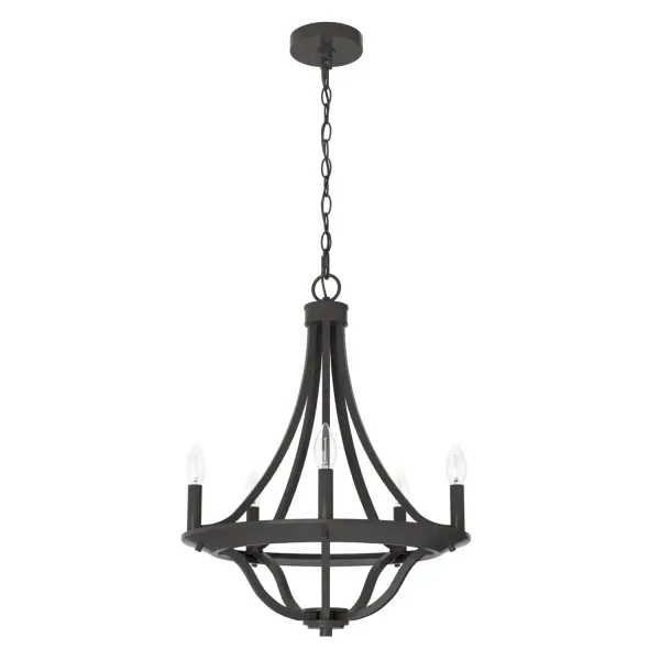Need the beauty of an escape to the mountains? Create that feeling right at home with the Perch Point 5 light chandelier. The basket-shaped curve of the metal chandelier adds a modern, rustic touch that evokes the feeling of a weekend retreat at a ski resort. It will create an inviting ambiance in your living or dining room. Spread the elevated beauty of the Perch Point collection throughout your home. Rated for indoor use only Requires 5 E12 bulbs. Bulbs not included. MADE FOR INDOORS: For use in indoor spaces like kitchens, bedrooms, living rooms, dining rooms, and entryways. BULB RECOMMENDATION: Maximum 60 W per light bulb or equivalent LED bulb. Bulbs not included. PICTURED HERE: Match our image using B10 Candle light bulbs. CUSTOMIZABLE HANGING OPTIONS: With the minimum required chain, the hanging length is 26 inches. When using all of the included chain, the maximum hanging length is 103 inches. WARRANTY: One-year limited warranty backed by the trusted experts at Hunter.