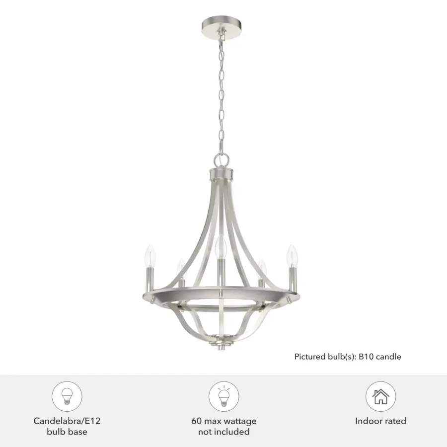Perch Point 5-Light Chandelier in Brushed Nickel - Image 3