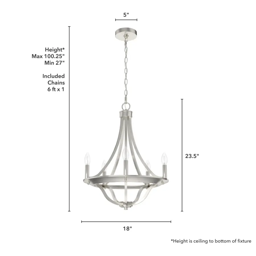 Perch Point 5-Light Chandelier in Brushed Nickel - Image 4