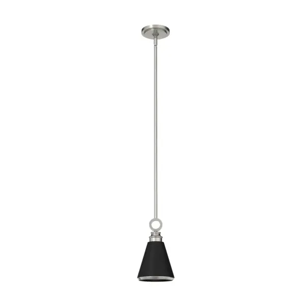 Make a bold statement with the Klein mini pendant. Bringing a modern spin on art-deco style into your space. Perfect for the dining room or kitchen or any other spaces you entertain in. This fixture adds brilliant shine and sheer elegance to any space. Mix and match with other fixtures from this collection or from our ceiling fan designs. Rated for indoor use only Requires 1 E26 bulbs. Bulbs not included. MADE FOR INDOORS: For use in indoor spaces like kitchens, bedrooms, living rooms, dining rooms, and entryways. BULB RECOMMENDATION: Maximum 60 W per light bulb or equivalent LED bulb. Bulbs not included. PICTURED HERE: Match our image using ST64 Edison light bulbs. CUSTOMIZABLE HANGING OPTIONS: With the minimum required downrod, the hanging length is 19.5 inches. When using all of the included downrod, the maximum hanging length is 67.5 inches. WARRANTY: One-year limited warranty backed by the trusted experts at Hunter.