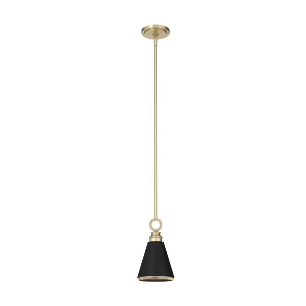 Make a bold statement with the Klein mini pendant. Bringing a modern spin on art-deco style into your space. Perfect for the dining room or kitchen or any other spaces you entertain in. This fixture adds brilliant shine and sheer elegance to any space. Mix and match with other fixtures from this collection or from our ceiling fan designs. Rated for indoor use only Requires 1 E26 bulbs. Bulbs not included. MADE FOR INDOORS: For use in indoor spaces like kitchens, bedrooms, living rooms, dining rooms, and entryways. BULB RECOMMENDATION: Maximum 60 W per light bulb or equivalent LED bulb. Bulbs not included. PICTURED HERE: Match our image using ST64 Edison light bulbs. CUSTOMIZABLE HANGING OPTIONS: With the minimum required downrod, the hanging length is 19.5 inches. When using all of the included downrod, the maximum hanging length is 67.5 inches. WARRANTY: One-year limited warranty backed by the trusted experts at Hunter. - alternate view