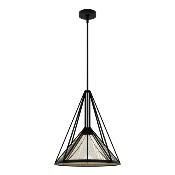 The Rafner large pendant leaves no doubt that your style is cutting edge. This fixture demands attention with its mercury glass held as if suspended in place by sleek metal bands forming a conical shape. Hang more than one fixture from the Rafner collection for a truly dramatic effect. Mix and match with fans from our ceiling fan collections to fully finish your space. Rated for indoor use only Requires 1 E26 bulbs. Bulbs not included. MADE FOR INDOORS: For use in indoor spaces like kitchens, bedrooms, living rooms, dining rooms, and entryways. BULB RECOMMENDATION: Maximum W per light bulb or equivalent LED bulb. Bulbs not included. CUSTOMIZABLE HANGING OPTIONS: With the minimum required downrod, the hanging length is 28.75 inches. When using all of the included downrod, the maximum hanging length is 76.75 inches. WARRANTY: One-year limited warranty backed by the trusted experts at Hunter.