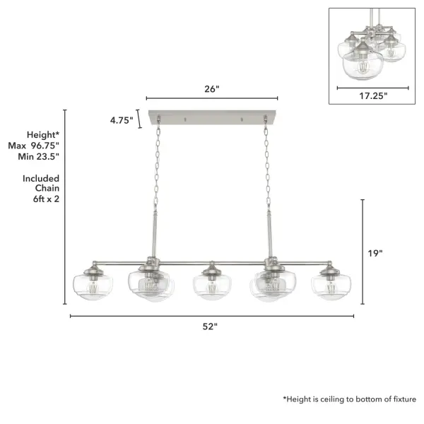 Saddle Creek 7-Light Linear Chandelier in Brushed Nickel - Image 4