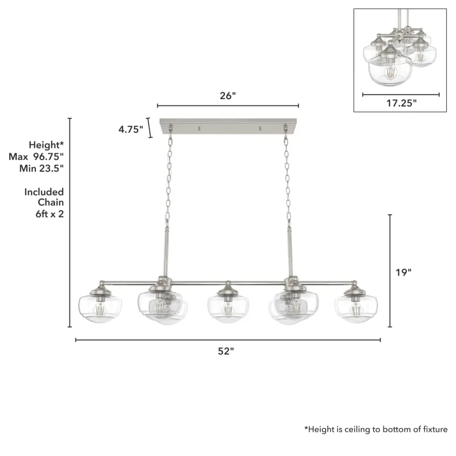 Saddle Creek 7-Light Linear Chandelier in Brushed Nickel - Image 4