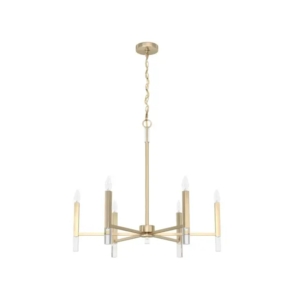 Your guests will be drawn to the beauty of the Sunjai chandelier. The perfect modern accent to your home's living or dining room, your guests will be entertained by your style. Pairing modern simplicity with elegant design and chic sparkling accents, the Sunjai chandelier is a wonderful way to light up your living space without overwhelming your home's existing decor. Upgrade your aesthetic with the Sunjai. Rated for indoor use only Requires 6 E12 bulbs. Bulbs not included. Formal Modern Down Mount Only MADE FOR INDOORS: For use in indoor spaces like kitchens, bedrooms, living rooms, dining rooms, and entryways. BULB RECOMMENDATION: Maximum 60 W per light bulb or equivalent LED bulb. Bulbs not included. PICTURED HERE: Match our image using 6 B10 Candle light bulbs. CUSTOMIZABLE HANGING OPTIONS: With the minimum required chain, the hanging length is 33 inches. When using all of the included chain, the maximum hanging length is 69 inches. MODERN: The clean lines of the modern style uses a monochromatic color palette the inspires with clean lines, minimalism, natural materials, and natural light. WARRANTY: One-year limited warranty backed by the trusted experts at Hunter. - alternate view