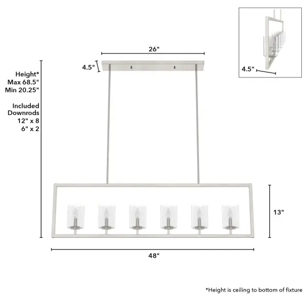 Kerrison 6-Light Linear Chandelier in Brushed Nickel - Image 7