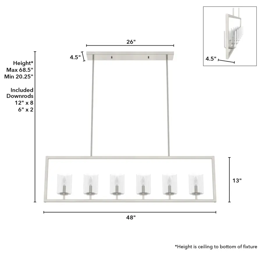 Kerrison 6-Light Linear Chandelier in Brushed Nickel - Image 7