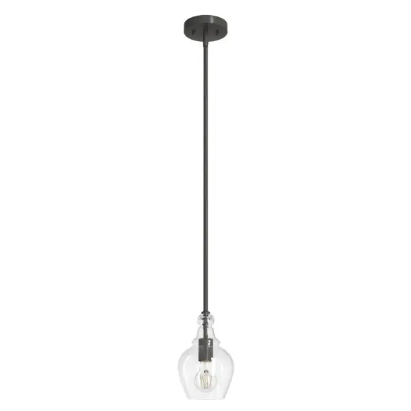 Sometimes the best things come in small packages—like the Maple Park mini pendant light with solo bulb and sophisticated style. Perfect for kitchen nooks, smaller cooking spaces, or keeping conversations lit in your intimate dining area, the Maple Park mini pendant lends an air of casual comfort while creating bright spots in your home. Rated for indoor use only Requires 1 E26 bulbs. Bulbs not included. MADE FOR INDOORS: For use in indoor spaces like kitchens, bedrooms, living rooms, dining rooms, and entryways. BULB RECOMMENDATION: Maximum 60 W per light bulb or equivalent LED bulb. Bulbs not included. PICTURED HERE: Match our image using A19 Standard light bulbs. CUSTOMIZABLE HANGING OPTIONS: With the minimum required downrod, the hanging length is 18 inches. When using all of the included downrod, the maximum hanging length is 66 inches. WARRANTY: One-year limited warranty backed by the trusted experts at Hunter.