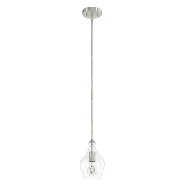 Sometimes the best things come in small packages—like the Maple Park mini pendant light with solo bulb and sophisticated style. Perfect for kitchen nooks, smaller cooking spaces, or keeping conversations lit in your intimate dining area, the Maple Park mini pendant lends an air of casual comfort while creating bright spots in your home. Rated for indoor use only Requires 1 E26 bulbs. Bulbs not included. MADE FOR INDOORS: For use in indoor spaces like kitchens, bedrooms, living rooms, dining rooms, and entryways. BULB RECOMMENDATION: Maximum 60 W per light bulb or equivalent LED bulb. Bulbs not included. PICTURED HERE: Match our image using A19 Standard light bulbs. CUSTOMIZABLE HANGING OPTIONS: With the minimum required downrod, the hanging length is 18 inches. When using all of the included downrod, the maximum hanging length is 66 inches. WARRANTY: One-year limited warranty backed by the trusted experts at Hunter. - alternate view