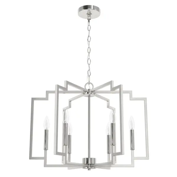 Dazzle your guests with the Zoanne chandelier. This new take on modern design will add a touch of glam to your space. Whether entertaining or relaxing, the Zoanne chandelier will make any space feel luxurious. Fixtures from the Zoanne collection create a wow factor in any room. Mix and match with fans from our ceiling fan collections to fully finish your space. Rated for indoor use only Requires 6 E12 bulbs. Bulbs not included. MADE FOR INDOORS: For use in indoor spaces like kitchens, bedrooms, living rooms, dining rooms, and entryways. BULB RECOMMENDATION: Maximum 60 W per light bulb or equivalent LED bulb. Bulbs not included. PICTURED HERE: Match our image using B10 Candle light bulbs. CUSTOMIZABLE HANGING OPTIONS: With the minimum required chain, the hanging length is 34.5 inches. When using all of the included chain, the maximum hanging length is 91.25 inches. WARRANTY: One-year limited warranty backed by the trusted experts at Hunter. - alternate view