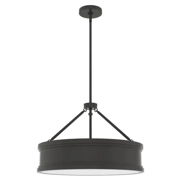 The Capshaw blends modern simplicity with traditional warmth through its drum-style design and Noble Bronze finish. Five lights provide ample illumination while the painted white glass diffuses light beautifully for ambient dining or kitchen lighting.