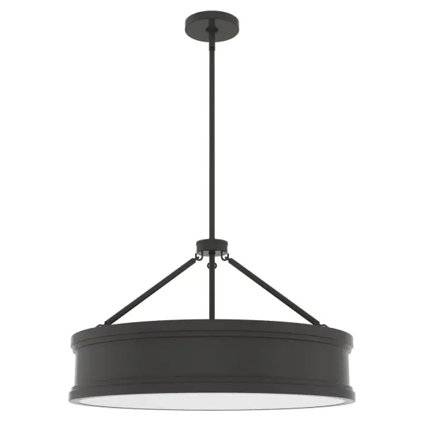 The Capshaw pendant light is a captivating fixture from our Hunter Lighting collection. Outfitted with multiple lights in a sleek drum setting, the Capshaw beautifully balances modern style with a classic sensibility, creating a new traditional accent piece that easily complements most design schemes. Uplift your living room, dining room, or entryway with the Capshaw pendant. Mix and match with other fixtures from this collection or from our ceiling fan designs. Rated for indoor use only Requires 6 E27 bulbs. Bulbs not included. MADE FOR INDOORS: For use in indoor spaces like kitchens, bedrooms, living rooms, dining rooms, and entryways. BULB RECOMMENDATION: Maximum W per light bulb or equivalent LED bulb. Bulbs not included. PICTURED HERE: Match our image using A19 Standard light bulbs. CUSTOMIZABLE HANGING OPTIONS: With the minimum required downrod, the hanging length is 23.5 inches. When using all of the included downrod, the maximum hanging length is 71.5 inches. WARRANTY: One-year limited warranty backed by the trusted experts at Hunter. - alternate view