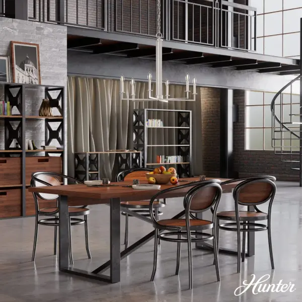 The Bearden chandelier strikes a perfect balance between old-world sophistication and modern industrial style. Its clean geometric lines and brushed nickel finish create visual interest without overwhelming a space. - alternate view