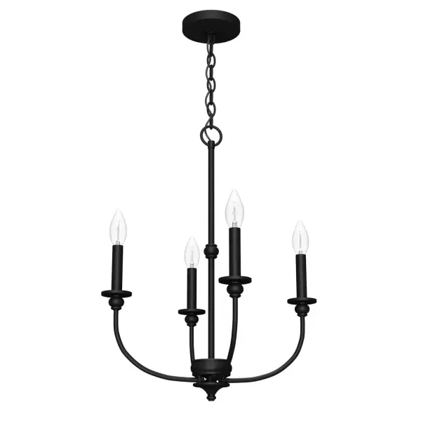 A bright balance of traditional design and modern style, the Southcrest mini chandelier lends warmth to your living space while introducing an air of cottage charm. Casual enough to complement most existing decor schemes, this pendant is available in multiple finishes to contrast your home's decor and wall colors. Mix and match with other fixtures from this collection or from our ceiling fan designs. Rated for indoor use only Requires 4 E12 bulbs. Bulbs not included. CASUAL: Comfortable, inviting, laid-back. MADE FOR INDOORS: For use in indoor spaces like kitchens, bedrooms, living rooms, dining rooms, and entryways. BULB RECOMMENDATION: Maximum 60 W per light bulb or equivalent LED bulb. Bulbs not included. PICTURED HERE: Match our image using B10 Candle light bulbs. WARRANTY: One-year limited warranty backed by the trusted experts at Hunter. CUSTOMIZABLE HANGING OPTIONS: With the minimum required chain, the hanging length is 26.75 inches. When using all of the included chain, the maximum hanging length is 96.25 inches. CASUAL: The effortless style of Casual design creates a comfortable, inviting, and laid-back atmosphere. - alternate view