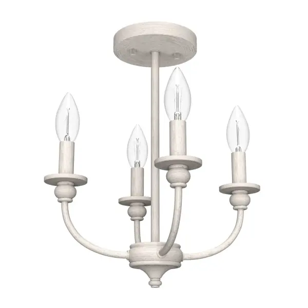 The Southcrest brings casual farmhouse elegance to spaces with ceiling height constraints. Its matte black and distressed white finish combination creates visual warmth while the compact 13-inch width fits smaller rooms beautifully.