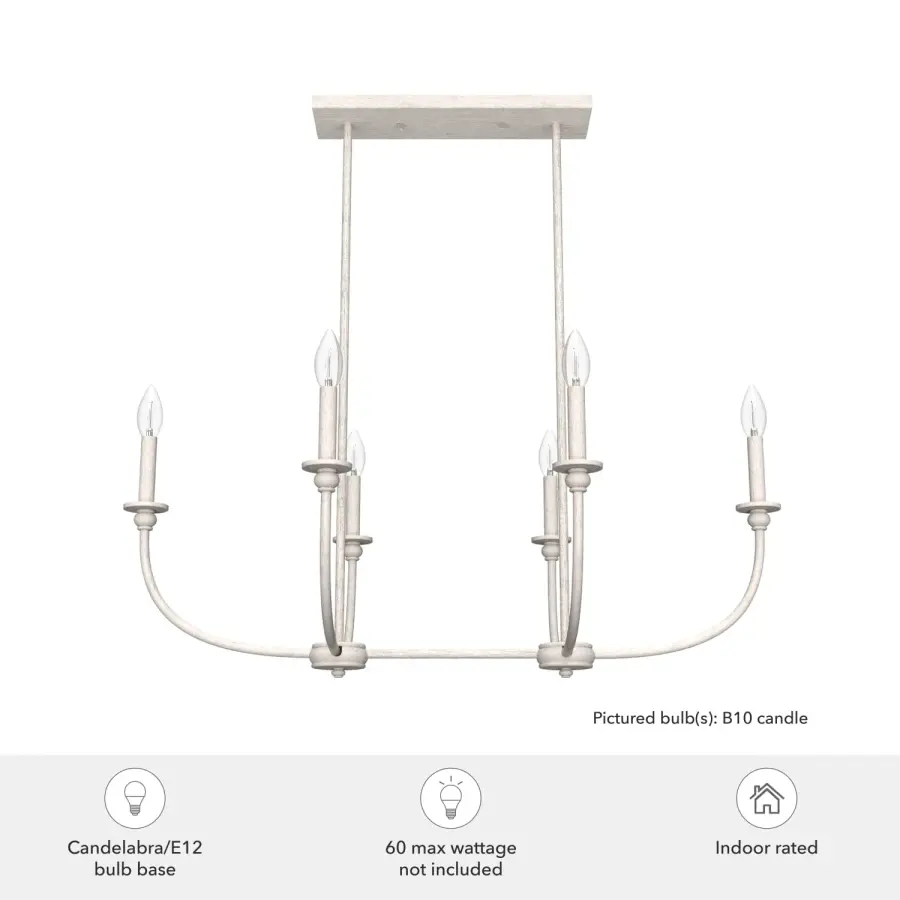 Southcrest Six Light Linear Chandelier in Distressed White - Image 5