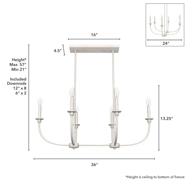 Southcrest Six Light Linear Chandelier in Distressed White - Image 7