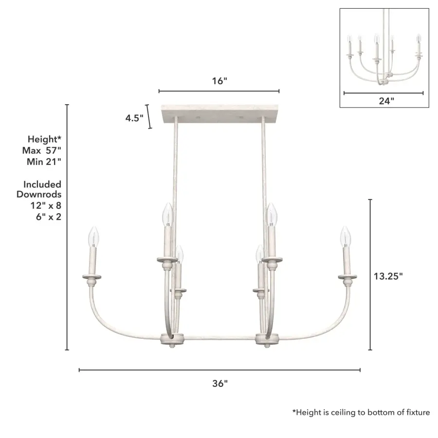 Southcrest Six Light Linear Chandelier in Distressed White - Image 7