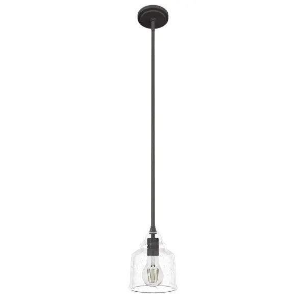 Simplicity and versatility merge to create an elegant mini bell shaped pendant perfect for any space. The transitional style of the Dunshire mini pendant can brighten your foyer, bedroom, or kitchen. Have the most gorgeous island in your neighborhood. Cluster more than one fixture in your space for a simply stunning effect. Mix and match with other fixtures from this collection or from our ceiling fan designs. Rated for indoor use only Requires 1 E26 bulbs. Bulbs not included. MADE FOR INDOORS: For use in indoor spaces like kitchens, bedrooms, living rooms, dining rooms, and entryways. BULB RECOMMENDATION: Maximum 60 W per light bulb or equivalent LED bulb. Bulbs not included. PICTURED HERE: Match our image using A19 Standard light bulbs. CUSTOMIZABLE HANGING OPTIONS: With the minimum required downrod, the hanging length is 17 inches. When using all of the included downrod, the maximum hanging length is 65 inches. WARRANTY: One-year limited warranty backed by the trusted experts at Hunter.