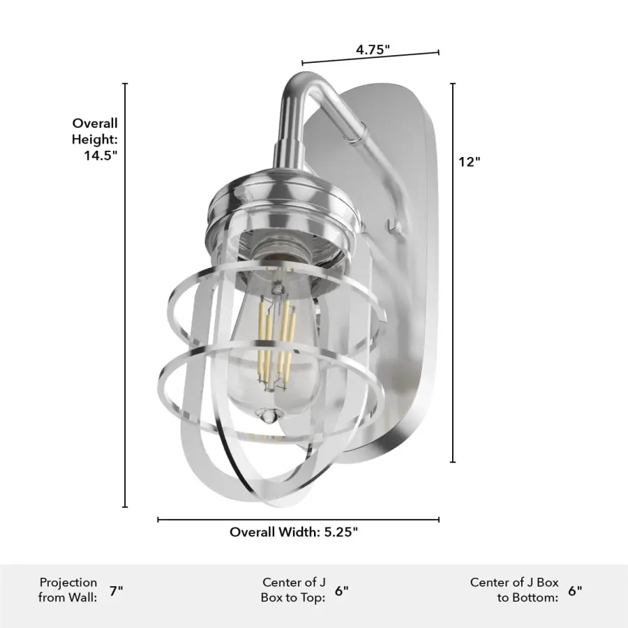 Starklake One Light Wall Sconce in Chrome - Image 11