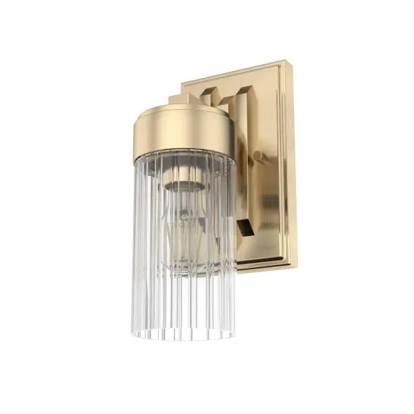 Want to add a sprinkle of glam to your space? The Gatz wall sconce is the perfect way to add a touch of sparkle and draw the eye to areas you want to highlight. In your entryway, your kitchen, or your living room, this fluted glass and metal design lights your space in style. But you don't have to stop with the sconces. Add more lights from the collection to spread glamour throughout your home. Rated for indoor spaces exposed to humidity Requires 1 E26 bulbs. Bulbs not included. Mounts Up or Down INDOOR-DAMP RATED: For use in indoor spaces exposed to humidity like bathrooms and laundry rooms. BULB RECOMMENDATION: Maximum 60 W per light bulb or equivalent LED bulb. Bulbs not included. PICTURED HERE: Match our image using A19 Standard light bulbs. WARRANTY: One-year limited warranty backed by the trusted experts at Hunter.