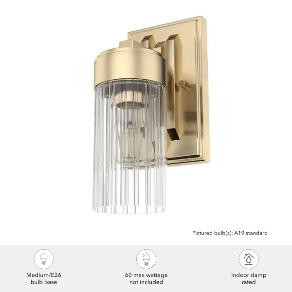 The Gatz wall sconce brings sophisticated sparkle to any space with its clear fluted glass and warm Alturas Gold finish. Compact at under 5 inches wide, it's ideal for flanking mirrors, highlighting artwork, or adding ambient glow in smaller spaces. - alternate view