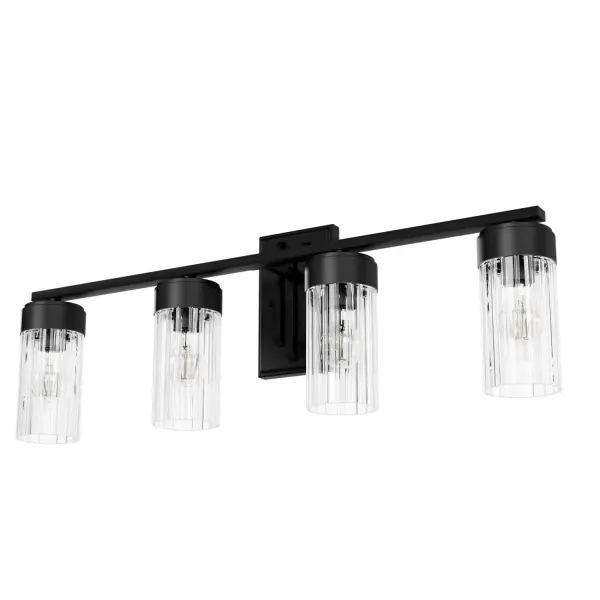 Glow in the gorgeous glamour of the Gatz vanity light. The metal fixture combines with fluted glass covers to create a sparkling "great gatsby" aesthetic to bring life to any powder room. Add other lights from the Gatz collection for a coordinated look throughout your home. Mix and match with fans from our ceiling fan collections to fully finish your space. Rated for indoor spaces exposed to humidity Requires 4 E26 bulbs. Bulbs not included. Mounts Up or Down INDOOR-DAMP RATED: For use in indoor spaces exposed to humidity like bathrooms and laundry rooms. BULB RECOMMENDATION: Maximum 60 W per light bulb or equivalent LED bulb. Bulbs not included. PICTURED HERE: Match our image using A19 Standard light bulbs. WARRANTY: One-year limited warranty backed by the trusted experts at Hunter. - alternate view
