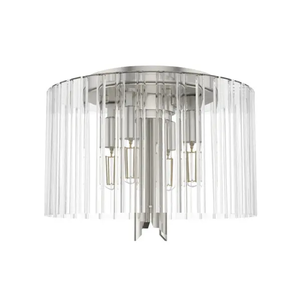 The addition of the Gatz flush mount turns the ordinary into the extraordinary. The sparkling light that shines through the fluted glass will fill your space with a glamorous style that harkens to a time of opulence. Add more lights from the collection to spread glamour throughout your home. Mix and match with fans from our ceiling fan collections to fully finish your space. Rated for indoor use only Requires 4 E12 bulbs. Bulbs not included. MADE FOR INDOORS: For use in indoor spaces like kitchens, bedrooms, living rooms, dining rooms, and entryways. BULB RECOMMENDATION: Maximum 60 W per light bulb or equivalent LED bulb. Bulbs not included. PICTURED HERE: Match our image using B10 Candle light bulbs. WARRANTY: One-year limited warranty backed by the trusted experts at Hunter. - alternate view