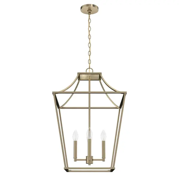An updated take on the Georgian silhouette, the open and airy design of the Laurel Ridge lantern-inspired pendant is a perfect focal point in your kitchen island or living room. The Laurel Ridge lantern pendant will be the finishing touch to any room that is formal or transitional. Incorporate the Laurel Ridge Collection as a fresh look in your formal spaces. Rated for indoor use only Requires 4 E12 bulbs. Bulbs not included. MADE FOR INDOORS: For use in indoor spaces like kitchens, bedrooms, living rooms, dining rooms, and entryways. BULB RECOMMENDATION: Maximum 60 W per light bulb or equivalent LED bulb. Bulbs not included. PICTURED HERE: Match our image using B10 Candle light bulbs. CUSTOMIZABLE HANGING OPTIONS: With the minimum required chain, the hanging length is 31.5 inches. When using all of the included chain, the maximum hanging length is 105 inches. WARRANTY: One-year limited warranty backed by the trusted experts at Hunter.