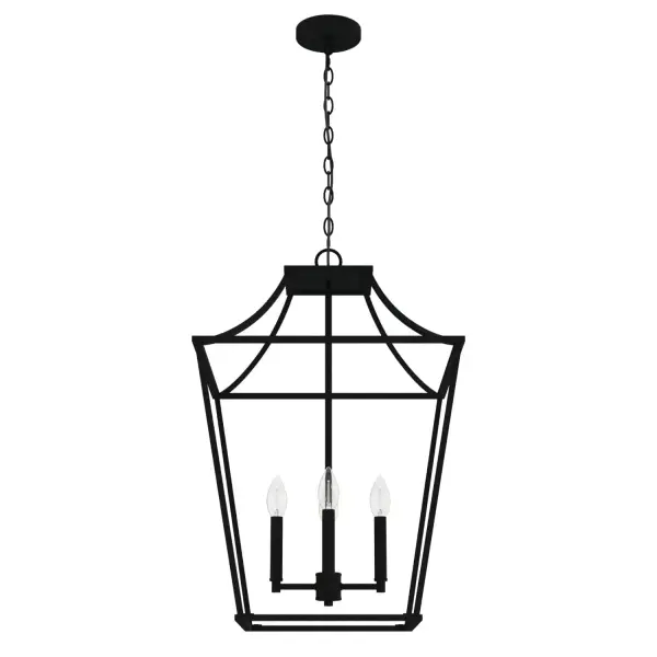 An updated take on the Georgian silhouette, the open and airy design of the Laurel Ridge lantern-inspired pendant is a perfect focal point in your kitchen island or living room. The Laurel Ridge lantern pendant will be the finishing touch to any room that is formal or transitional. Incorporate the Laurel Ridge Collection as a fresh look in your formal spaces. Rated for indoor use only Requires 4 E12 bulbs. Bulbs not included. MADE FOR INDOORS: For use in indoor spaces like kitchens, bedrooms, living rooms, dining rooms, and entryways. BULB RECOMMENDATION: Maximum 60 W per light bulb or equivalent LED bulb. Bulbs not included. PICTURED HERE: Match our image using B10 Candle light bulbs. CUSTOMIZABLE HANGING OPTIONS: With the minimum required chain, the hanging length is 31.5 inches. When using all of the included chain, the maximum hanging length is 105 inches. WARRANTY: One-year limited warranty backed by the trusted experts at Hunter. - alternate view