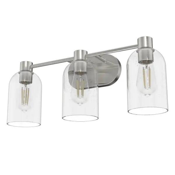 The Lochemeade brings effortless modern style to bathroom spaces with its clean-lined design and striking glass dome shades. The clear seeded glass adds subtle texture while the Noble Bronze finish provides warmth and sophistication.