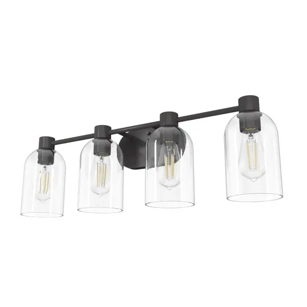 The Lochemeade brings transitional charm to bathroom lighting with four seeded glass domes and a Noble Bronze finish. At 28.5 inches wide, it's perfectly sized for double vanities while the Edison-style bulb compatibility adds vintage appeal.