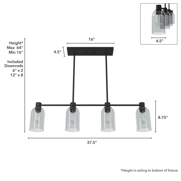 Lochemeade Four Light Linear Chandelier in Natural Black Iron - Image 4