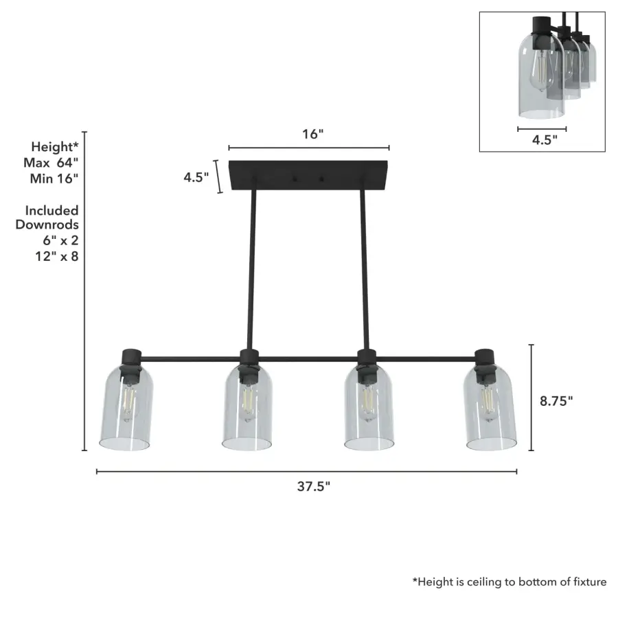Lochemeade Four Light Linear Chandelier in Natural Black Iron - Image 4
