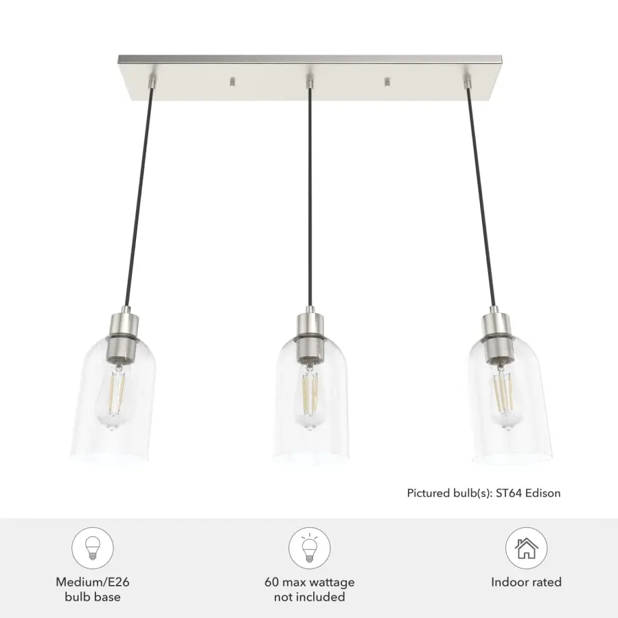 Lochemeade Three Light Linear Pendant in Brushed Nickel - Image 6