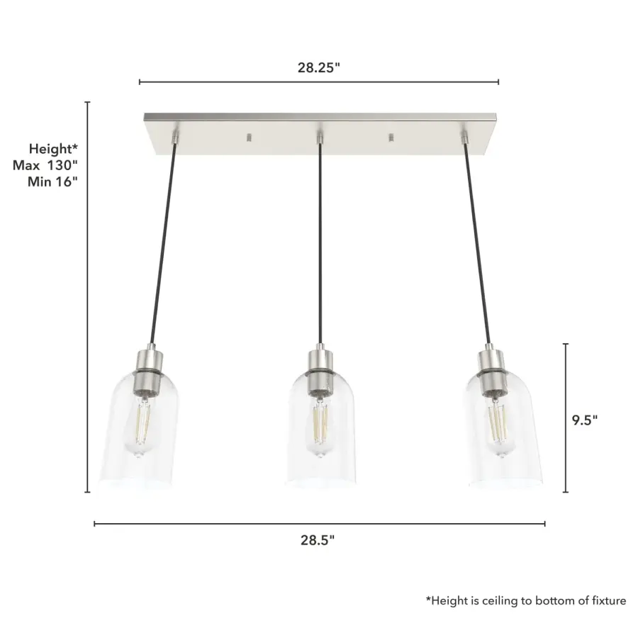 Lochemeade Three Light Linear Pendant in Brushed Nickel - Image 8