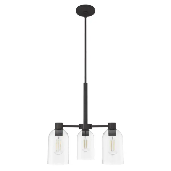 The Lochemeade chandelier's design is intentional and simple. The modern chandelier features three strikingly beautiful glass dome shades that make a statement without overpowering your space. It matches other fixtures from our Lochemeade Collection so you can create a cohesive look in your space. Mix and match with fans from our ceiling fan collections to fully finish your space. Rated for indoor use only Requires 3 E26 bulbs. Bulbs not included. MADE FOR INDOORS: For use in indoor spaces like kitchens, bedrooms, living rooms, dining rooms, and entryways. BULB RECOMMENDATION: Maximum 60 W per light bulb or equivalent LED bulb. Bulbs not included. PICTURED HERE: Match our image using ST64 Edison light bulbs. CUSTOMIZABLE HANGING OPTIONS: With the minimum required downrod, the hanging length is 19 inches. When using all of the included downrod, the maximum hanging length is 67 inches. WARRANTY: One-year limited warranty backed by the trusted experts at Hunter.