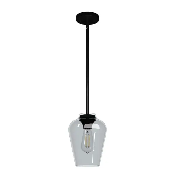 Big things come in small packages, like the Vidria mini pendant light. The modern pendant light touts a simple, vase-shaped glass that has the appearance of floating above the bulb. Its organic modern shape complements yet serves as the centerpiece in minimalist spaces. It's no wonder it's become a favorite among homeowners. Mix and match with other fixtures from this collection or from our ceiling fan designs. Rated for indoor use only Requires 1 E26 bulbs. Bulbs not included. MADE FOR INDOORS: For use in indoor spaces like kitchens, bedrooms, living rooms, dining rooms, and entryways. BULB RECOMMENDATION: Maximum 60 W per light bulb or equivalent LED bulb. Bulbs not included. PICTURED HERE: Match our image using ST64 Edison light bulbs. CUSTOMIZABLE HANGING OPTIONS: With the minimum required downrod, the hanging length is 18.25 inches. When using all of the included downrod, the maximum hanging length is 66.25 inches. WARRANTY: One-year limited warranty backed by the trusted experts at Hunter.