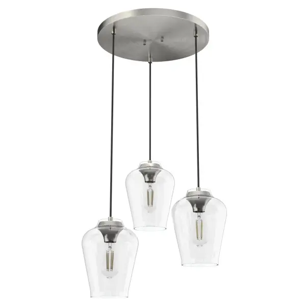 Simple yet stately. The Vidria round cluster light gives you multiple modern pendant lights in one installation. The glass pendant lights intersect for a beautiful effect in your space. Its organic modern form embraces soft curves for a look that complements yet acts as the centerpiece in modern minimalist spaces. Mix and match with other fixtures from this collection or from our ceiling fan designs. Rated for indoor use only Requires 3 E26 bulbs. Bulbs not included. MADE FOR INDOORS: For use in indoor spaces like kitchens, bedrooms, living rooms, dining rooms, and entryways. BULB RECOMMENDATION: Maximum 60 W per light bulb or equivalent LED bulb. Bulbs not included. PICTURED HERE: Match our image using ST64 Edison light bulbs. CUSTOMIZABLE HANGING OPTIONS: With the minimum required cord, the hanging length is 16 inches. When using all of the included cord, the maximum hanging length is 130 inches. WARRANTY: One-year limited warranty backed by the trusted experts at Hunter.