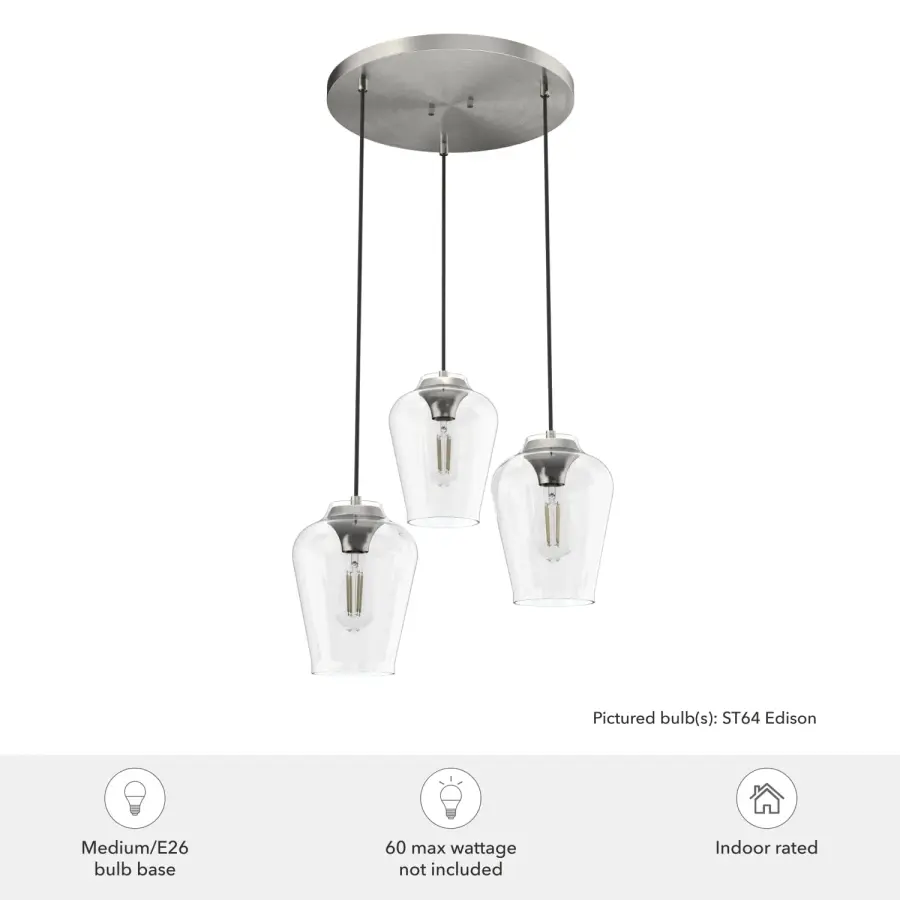Vidria Three Light Pendant in Brushed Nickel - Image 3