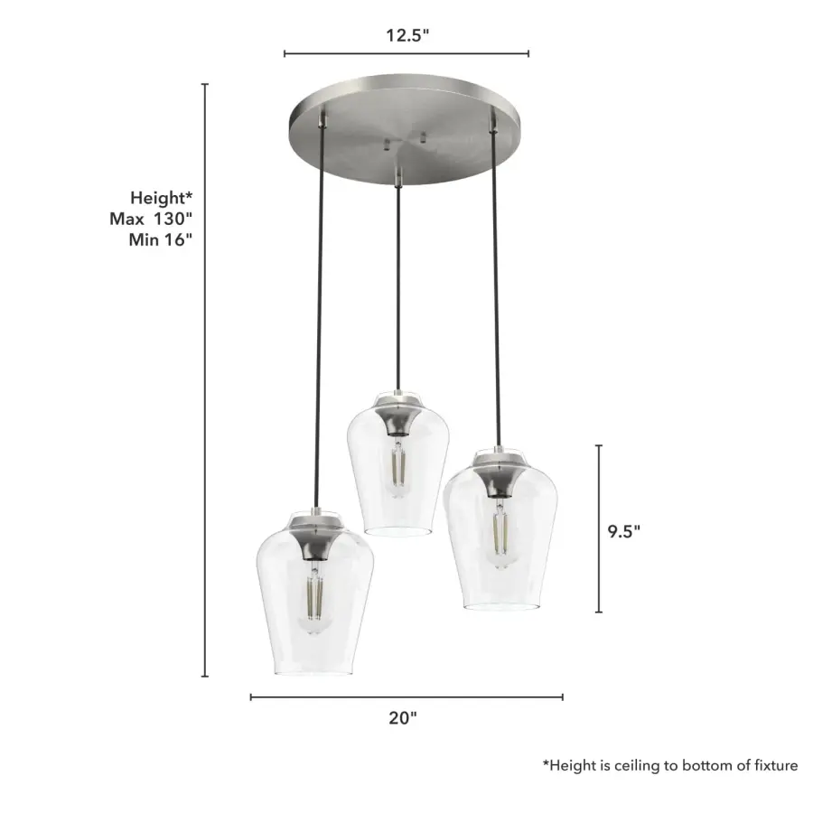 Vidria Three Light Pendant in Brushed Nickel - Image 4
