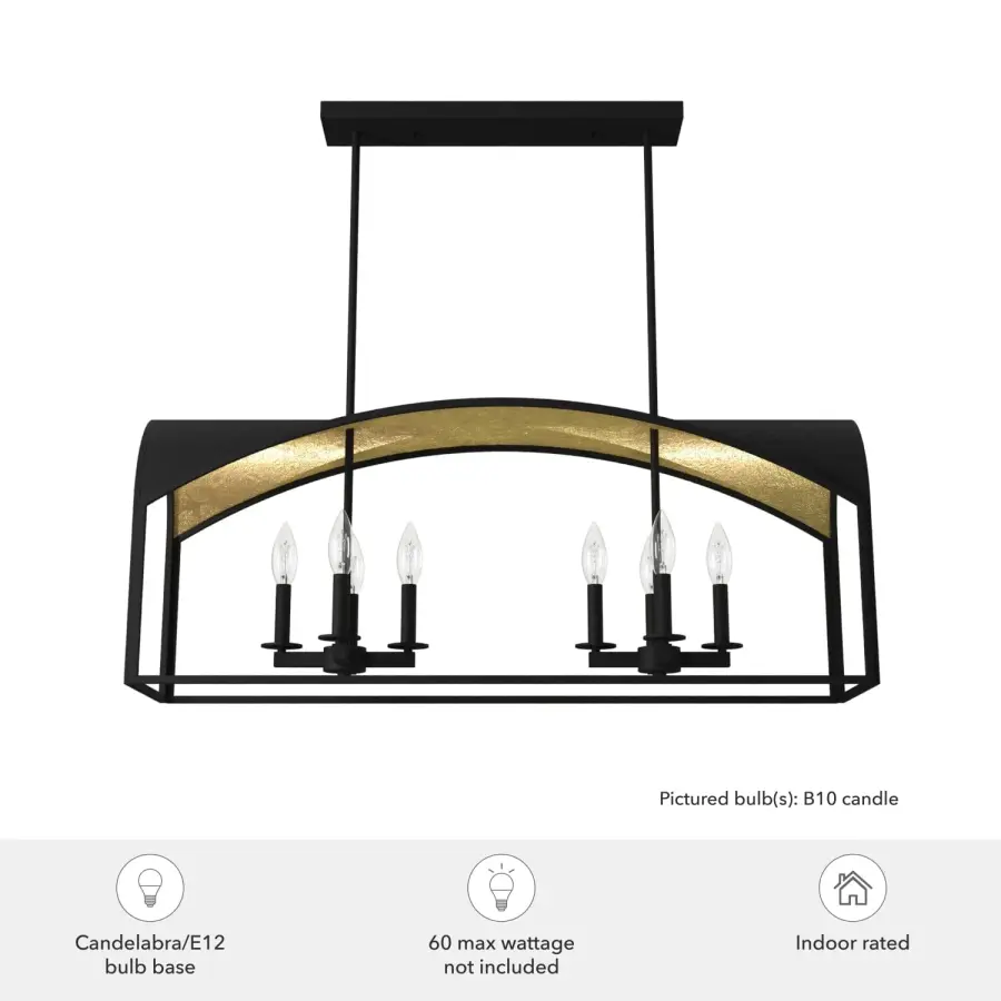 Dukestown Eight Light Linear Chandelier in Natural Black Iron - Image 3