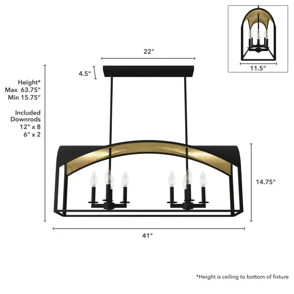 Dukestown Eight Light Linear Chandelier in Natural Black Iron - Image 4