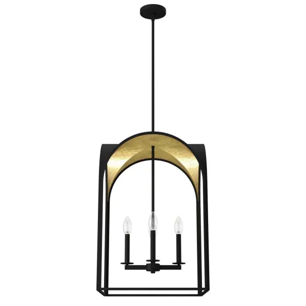 Elevate your foyer with the Dukestown pendant light. Four gently glowing lights contrast the pendant's elegant arches against its luminous metallic interior, lending an element of warmth to your entryway. Hang a single pendant as a striking statement piece and let the Dukestown light the way. Rated for indoor use only Requires 4 E12 bulbs. Bulbs not included. MADE FOR INDOORS: For use in indoor spaces like kitchens, bedrooms, living rooms, dining rooms, and entryways. BULB RECOMMENDATION: Maximum 60 W per light bulb or equivalent LED bulb. Bulbs not included. PICTURED HERE: Match our image using B10 Candle light bulbs. CUSTOMIZABLE HANGING OPTIONS: With the minimum required downrod, the hanging length is 35.25 inches. When using all of the included downrod, the maximum hanging length is 83.25 inches. WARRANTY: One-year limited warranty backed by the trusted experts at Hunter.