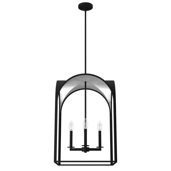 Elevate your foyer with the Dukestown pendant light. Four gently glowing lights contrast the pendant's elegant arches against its luminous metallic interior, lending an element of warmth to your entryway. Hang a single pendant as a striking statement piece and let the Dukestown light the way. Rated for indoor use only Requires 4 E12 bulbs. Bulbs not included. MADE FOR INDOORS: For use in indoor spaces like kitchens, bedrooms, living rooms, dining rooms, and entryways. BULB RECOMMENDATION: Maximum 60 W per light bulb or equivalent LED bulb. Bulbs not included. PICTURED HERE: Match our image using B10 Candle light bulbs. CUSTOMIZABLE HANGING OPTIONS: With the minimum required downrod, the hanging length is 35.25 inches. When using all of the included downrod, the maximum hanging length is 83.25 inches. WARRANTY: One-year limited warranty backed by the trusted experts at Hunter.