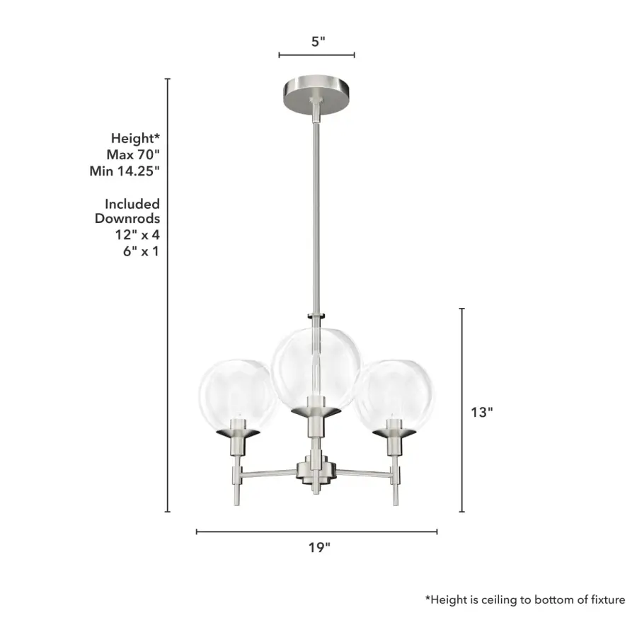 Xidane Three Light Chandelier in Brushed Nickel - Image 8