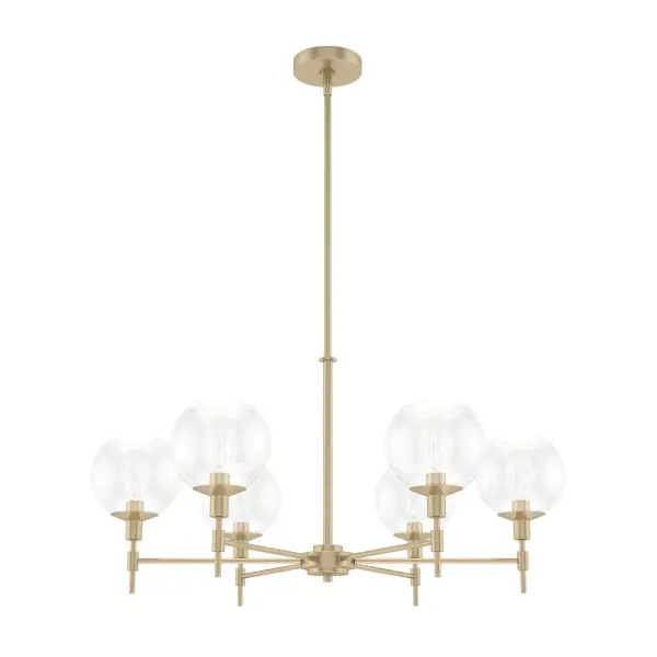 The Xidane chandelier delivers contemporary elegance with six clear glass orb shades suspended from sleek metal arms in a stunning Alturas Gold finish. Its 32-inch width makes it perfectly proportioned for medium-sized spaces.