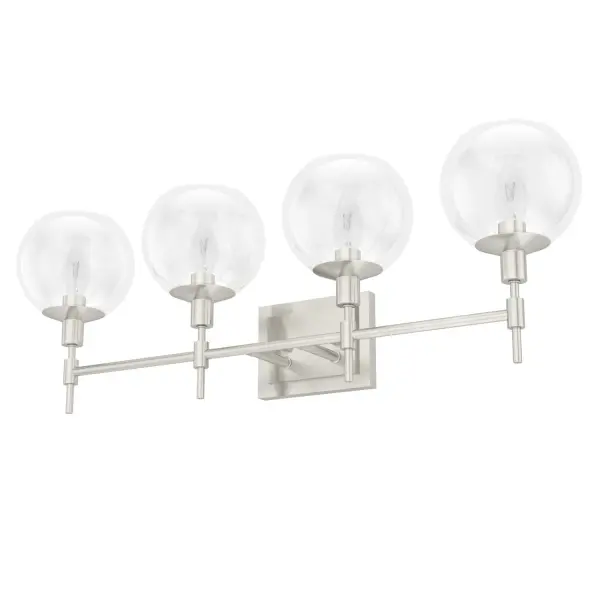 The Xidane vanity light combines contemporary styling with practical illumination. Four clear glass shades provide bright, even lighting ideal for grooming tasks while the brushed nickel finish adds a refined touch to any bathroom.